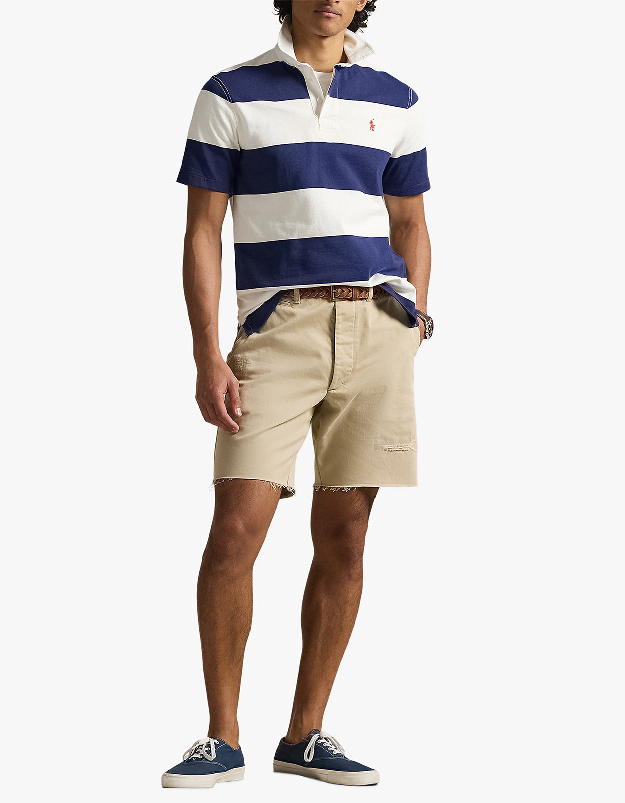 Classic Fit Short-Sleeve Rugby Shirt - Dark Cobalt/Deckwash White