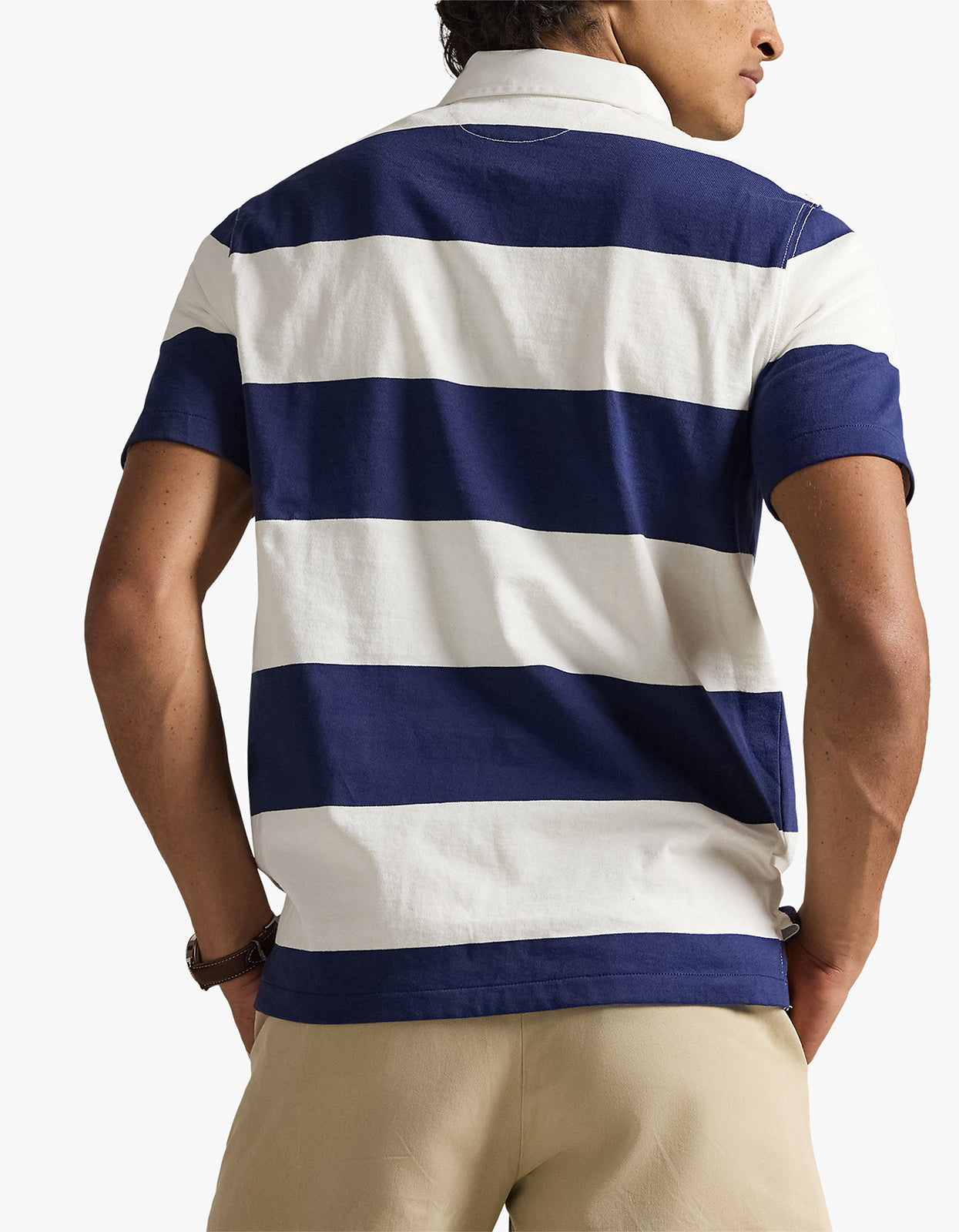 Classic Fit Short-Sleeve Rugby Shirt - Dark Cobalt/Deckwash White