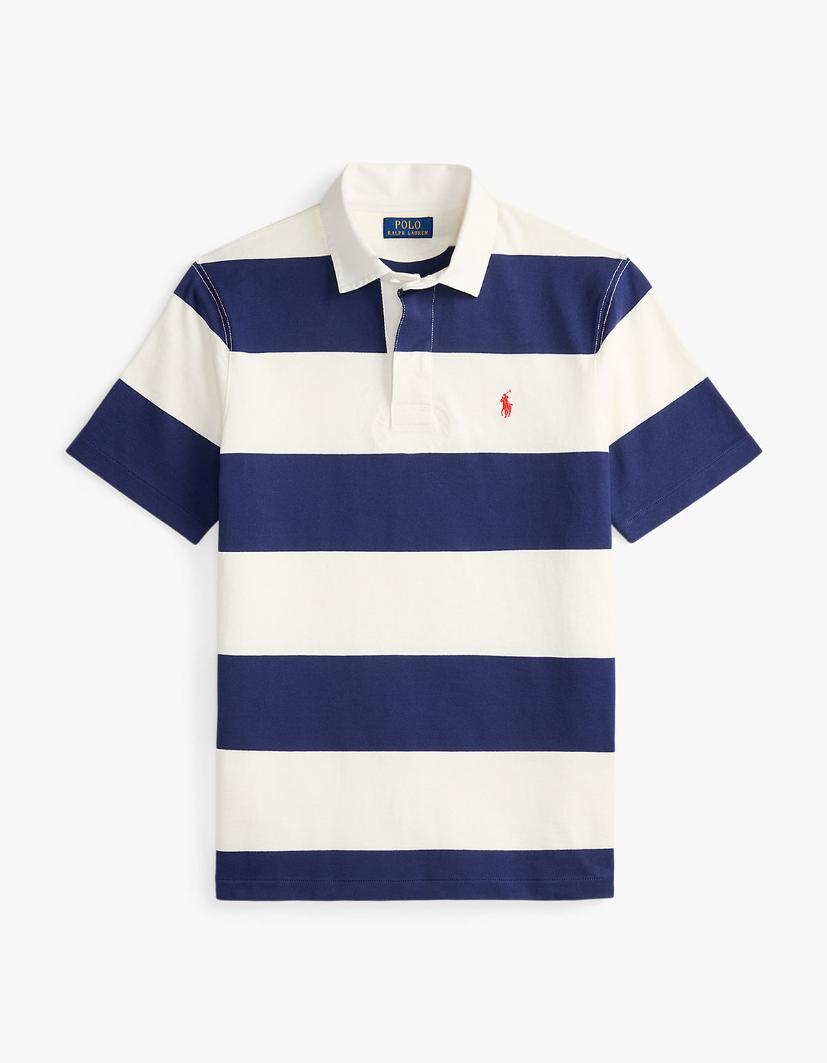 Classic Fit Short-Sleeve Rugby Shirt - Dark Cobalt/Deckwash White