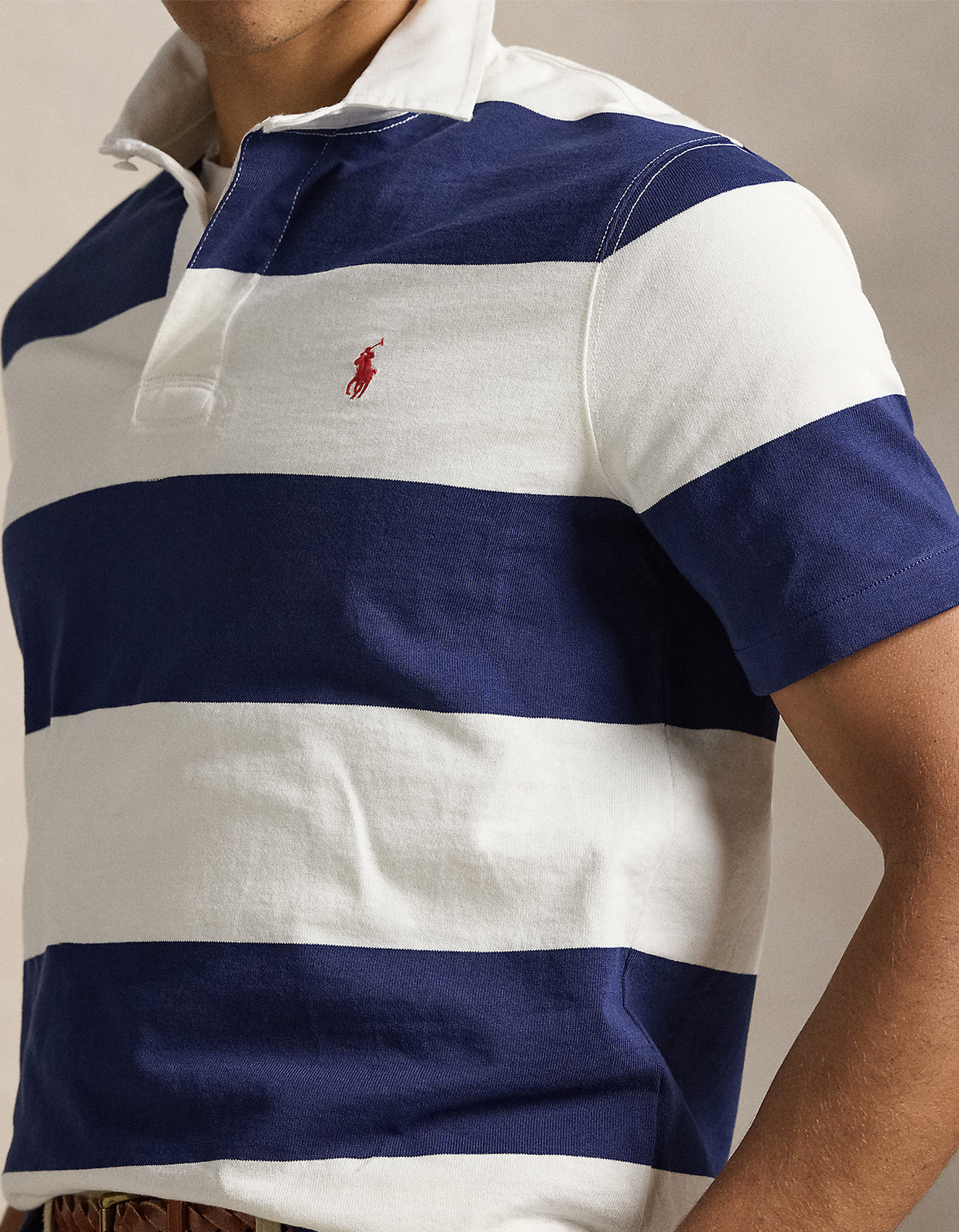Classic Fit Short-Sleeve Rugby Shirt - Dark Cobalt/Deckwash White