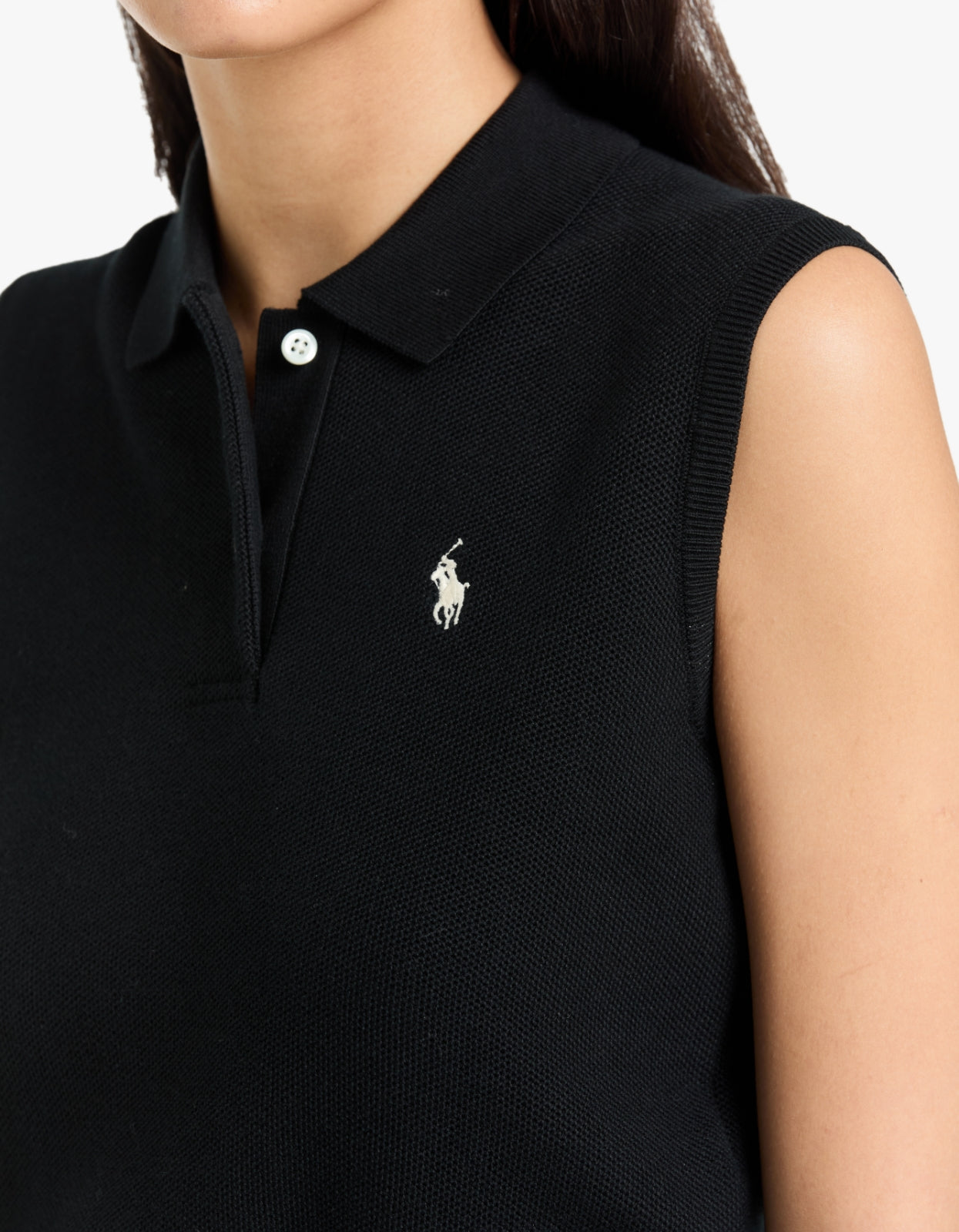 Cotton Cropped Sleeveless Polo Sweater - Polo Black