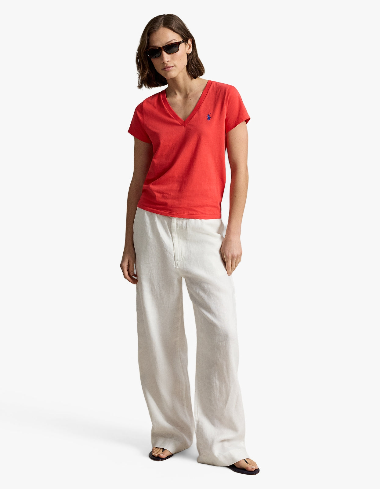 Cotton Jersey V-Neck Tee - Bright Hibiscus