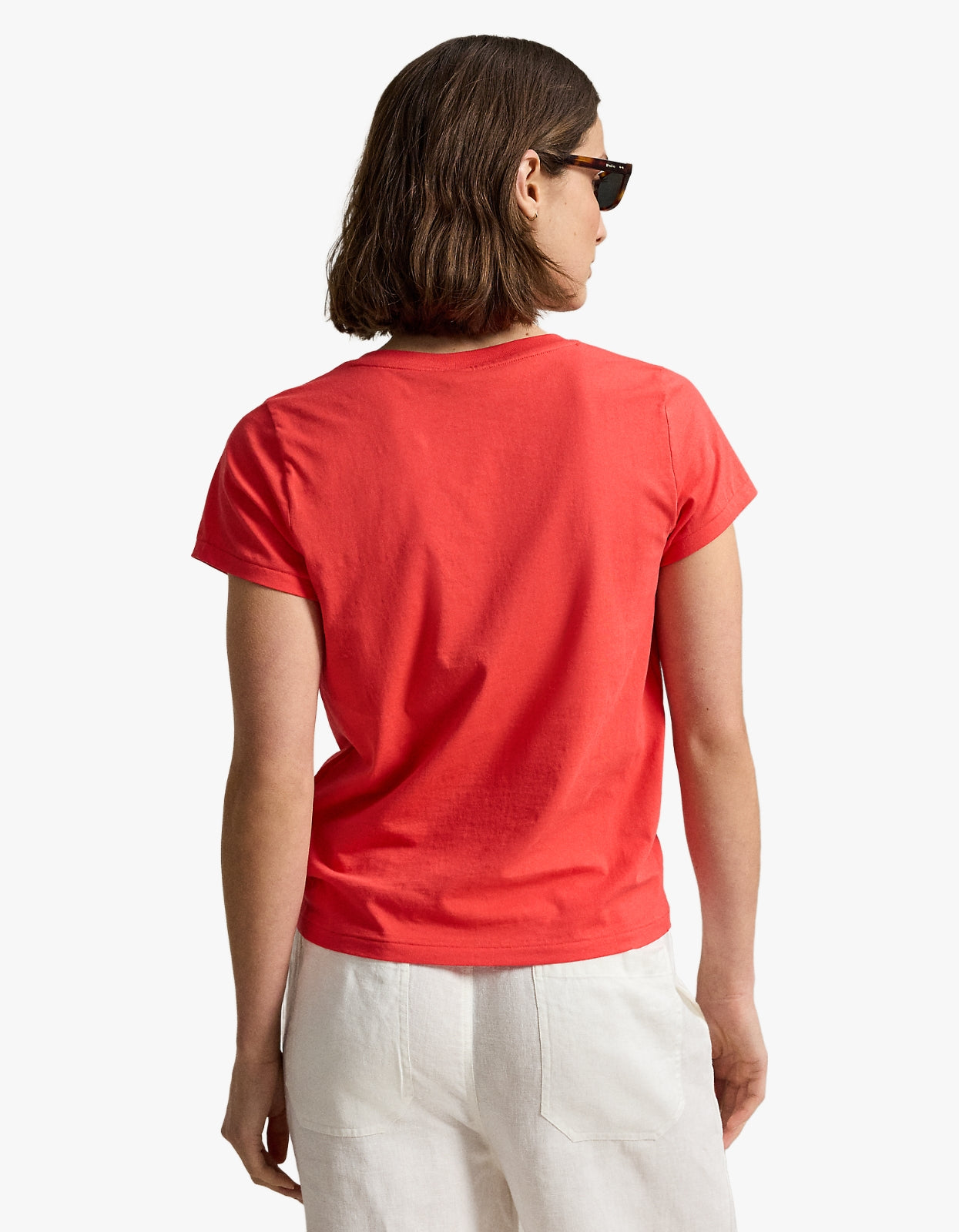 Cotton Jersey V-Neck Tee - Bright Hibiscus