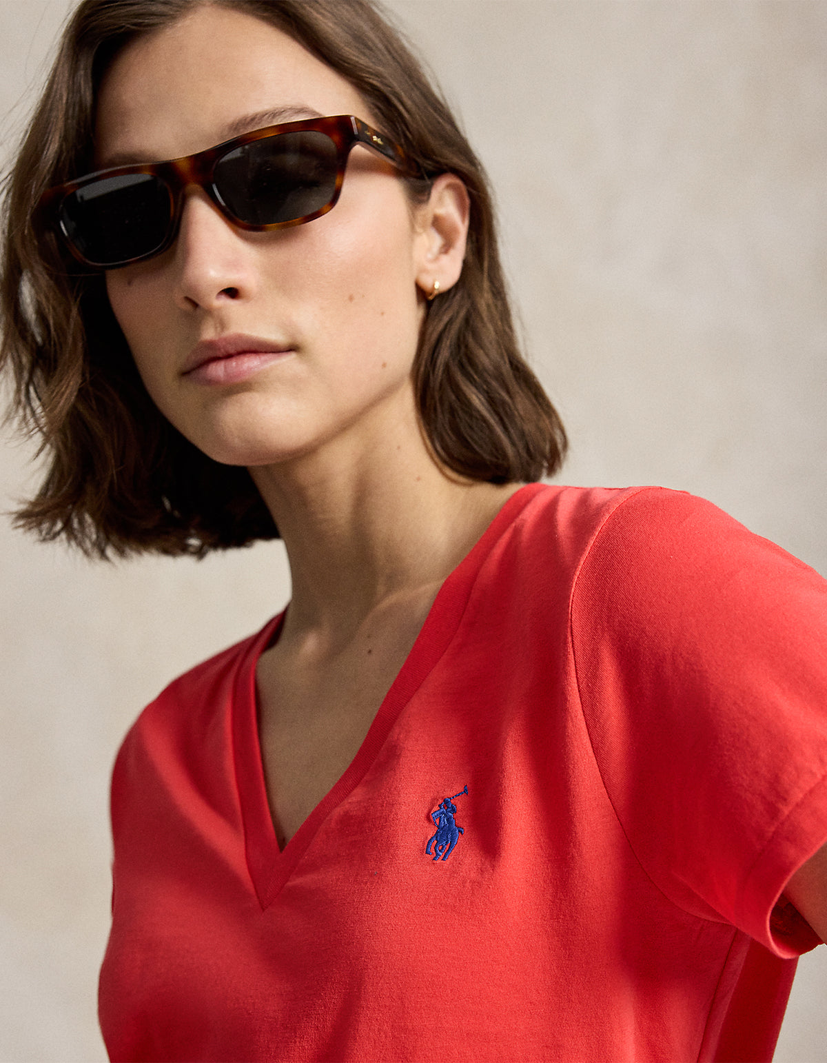 Cotton Jersey V-Neck Tee - Bright Hibiscus