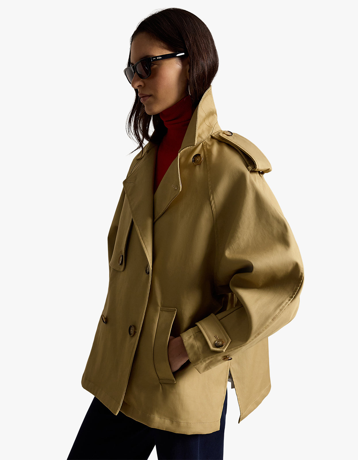 Cotton Twill Balloon Trench Coat - Khaki