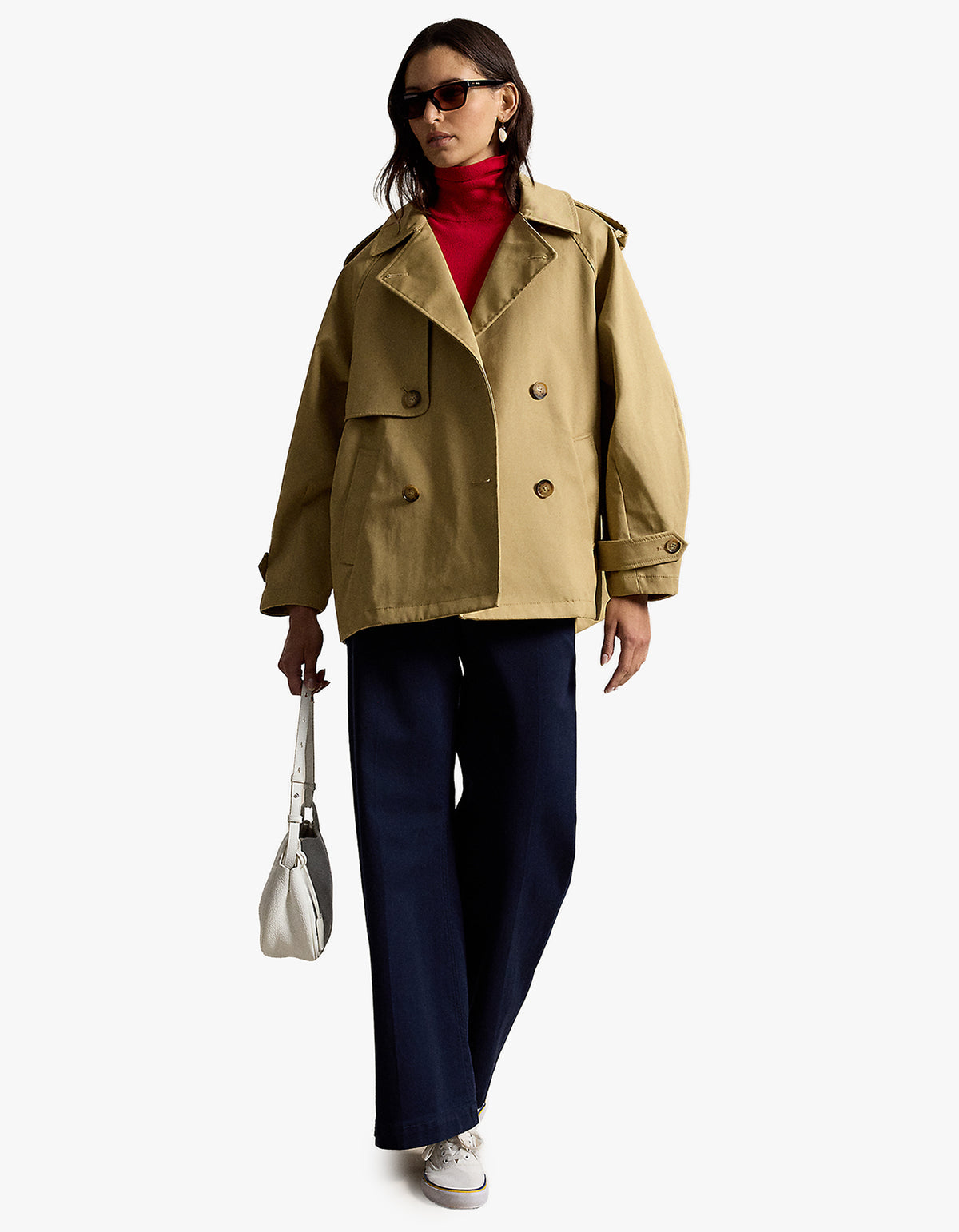 Cotton Twill Balloon Trench Coat - Khaki