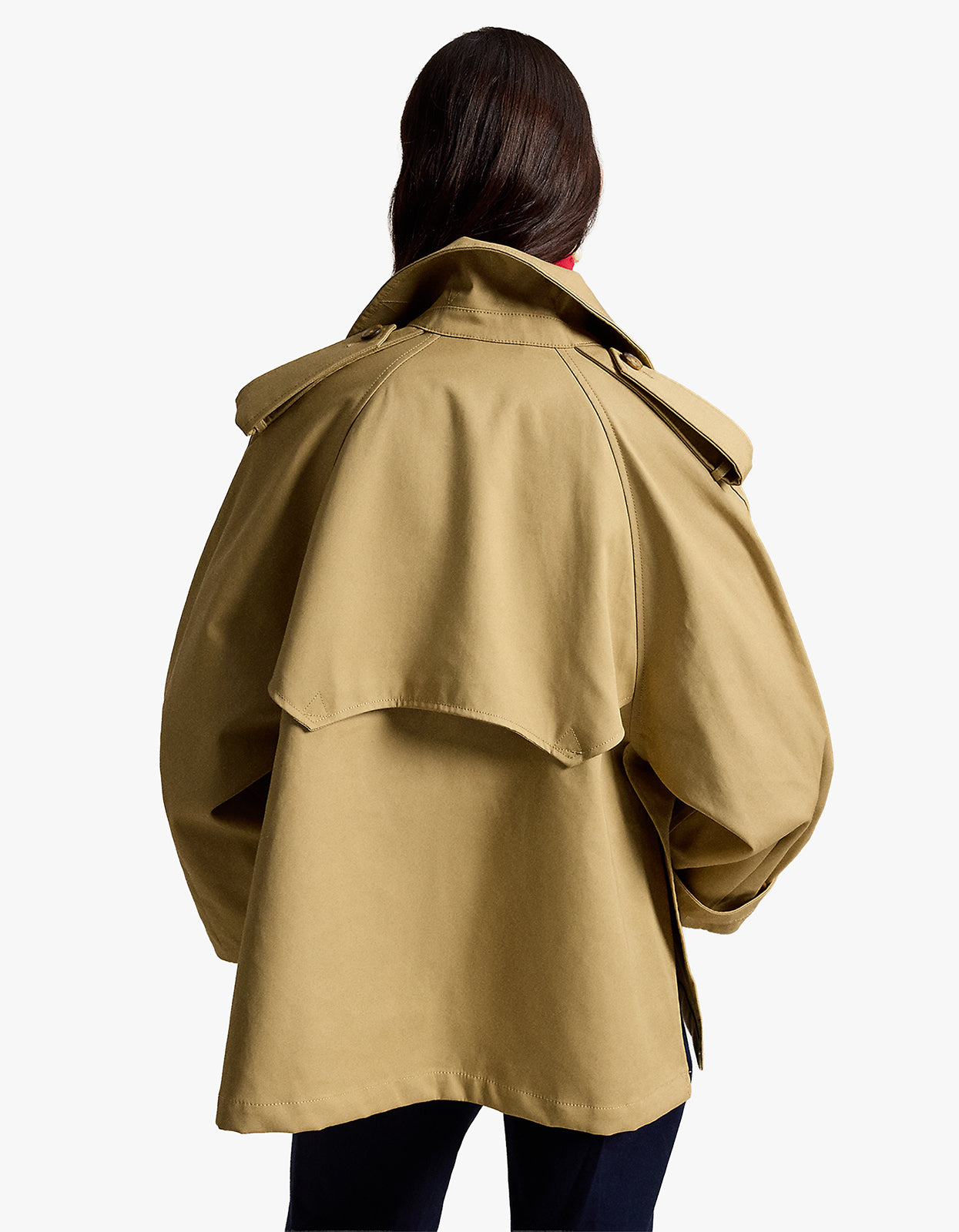 Cotton Twill Balloon Trench Coat - Khaki
