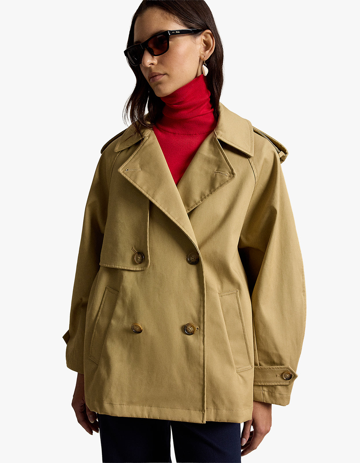 Cotton Twill Balloon Trench Coat - Khaki