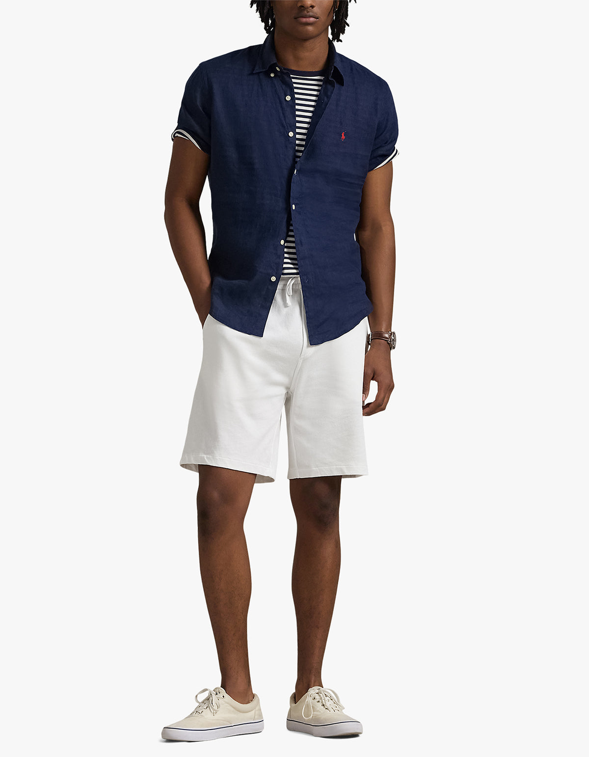 Custom Fit Linen Short Sleeve Shirt - Newport Navy