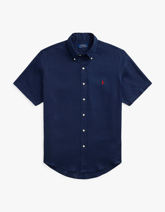 Custom Fit Linen Short Sleeve Shirt - Newport Navy