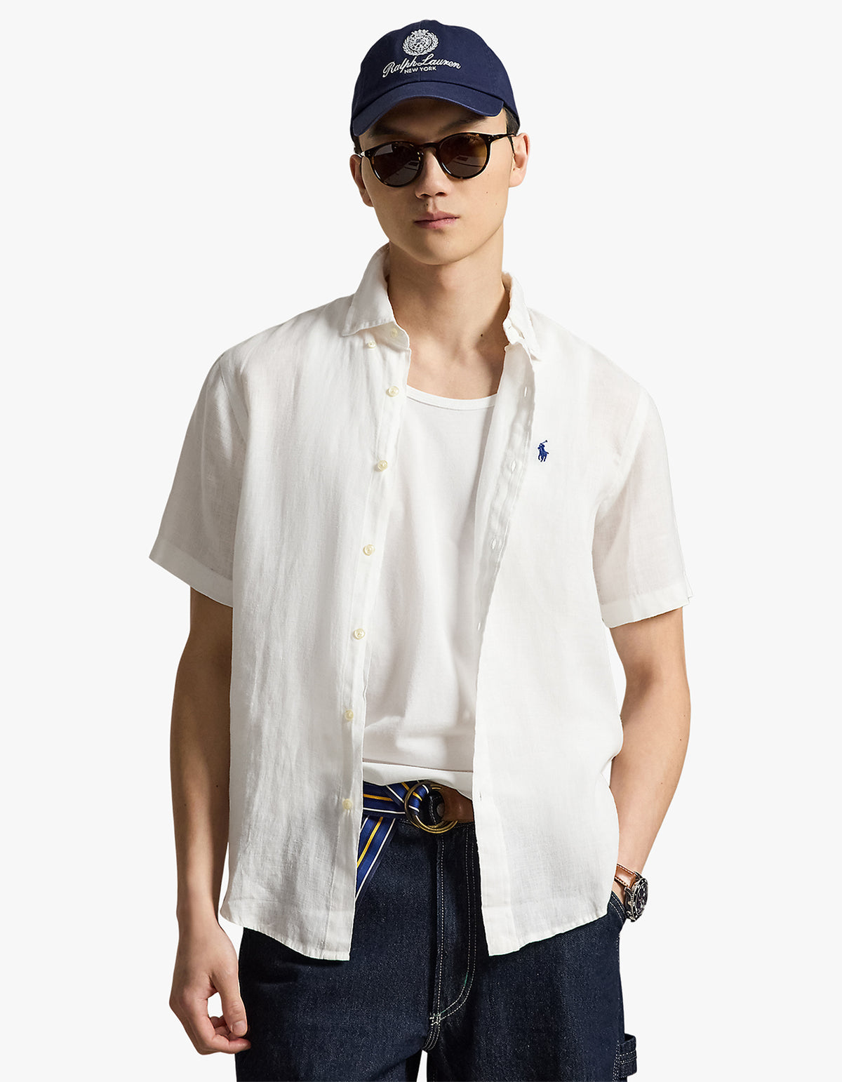 Custom Fit Linen Short Sleeve Shirt - White