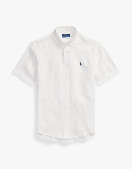Custom Fit Linen Short Sleeve Shirt - White