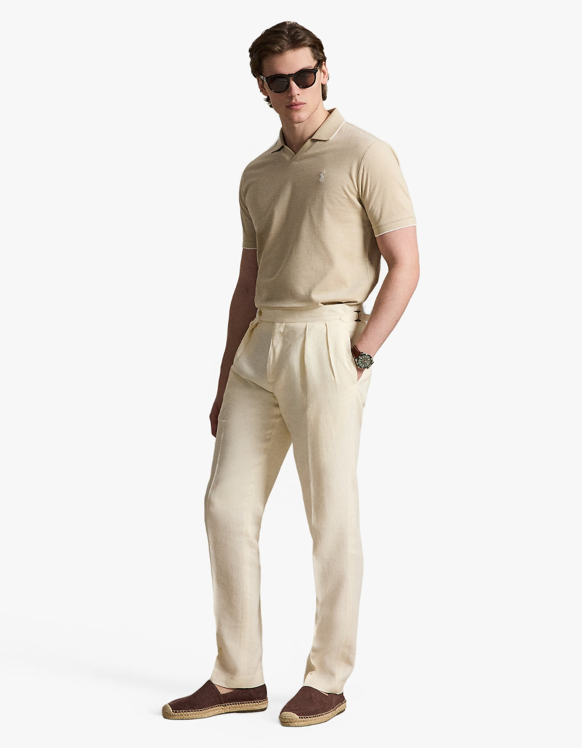 Jacquard Mesh Polo Shirt - Coastal Beige/White