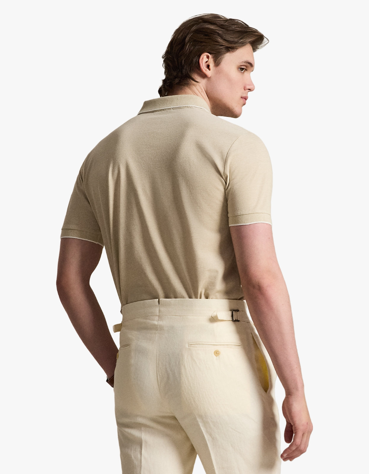 Jacquard Mesh Polo Shirt - Coastal Beige/White