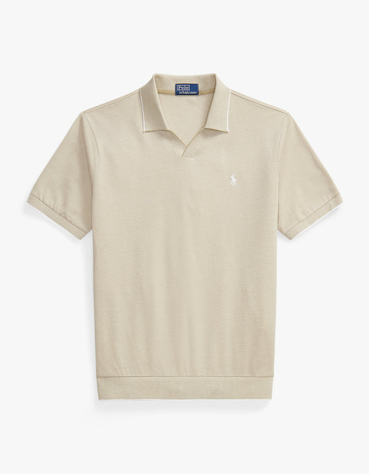 Jacquard Mesh Polo Shirt - Coastal Beige/White