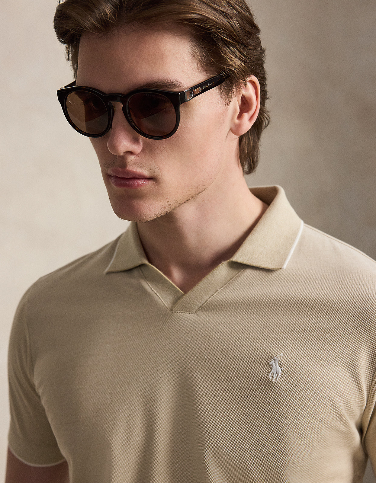 Jacquard Mesh Polo Shirt - Coastal Beige/White