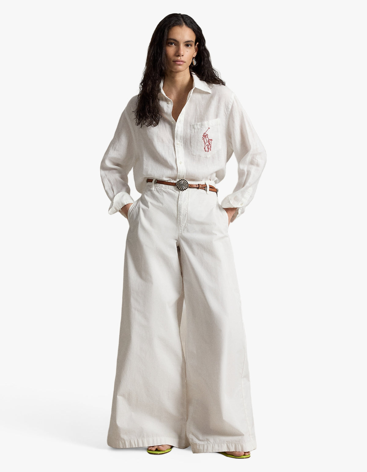 Oversize Fit Big Pony Linen Shirt - Classic Oxford White