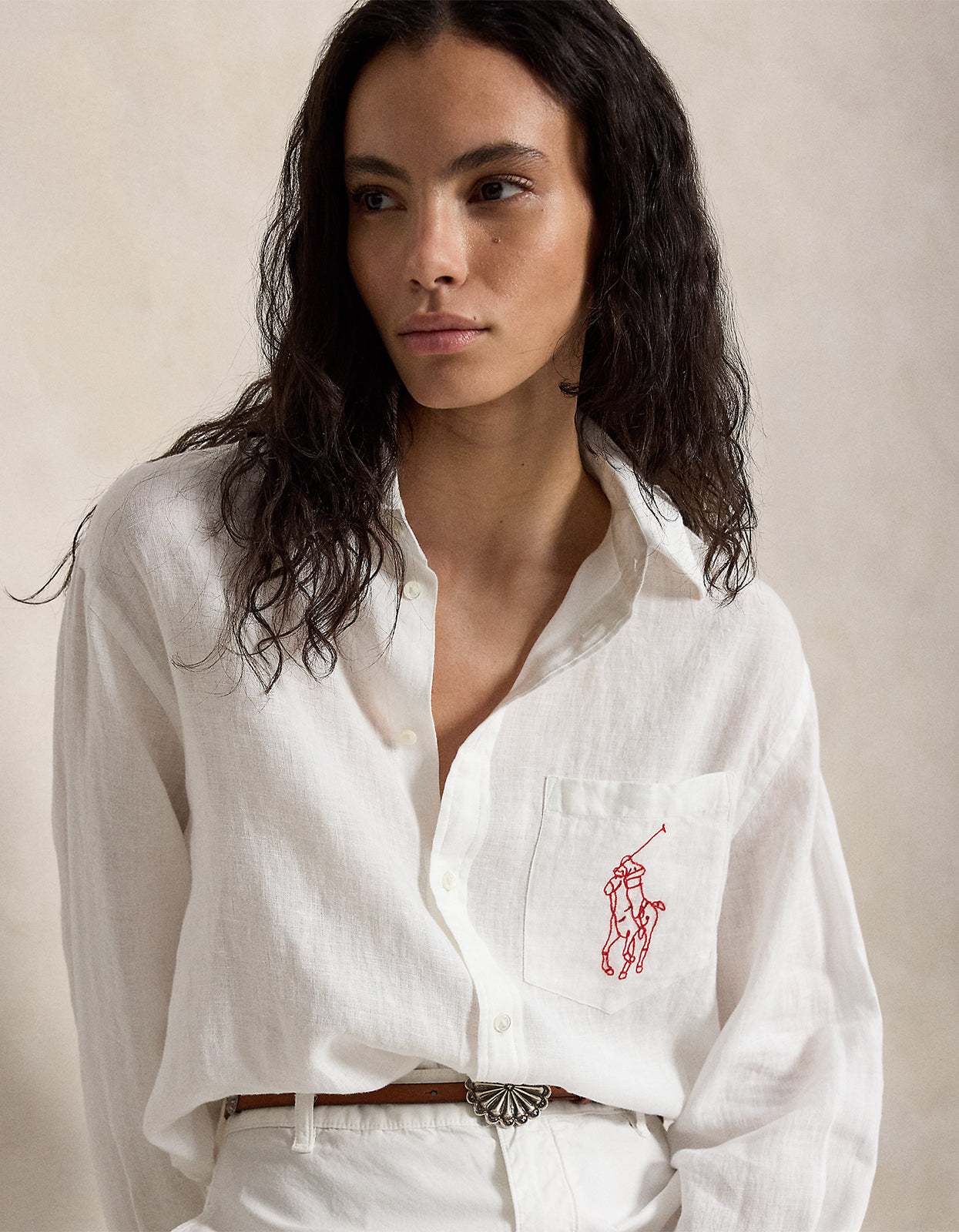 Oversize Fit Big Pony Linen Shirt - Classic Oxford White