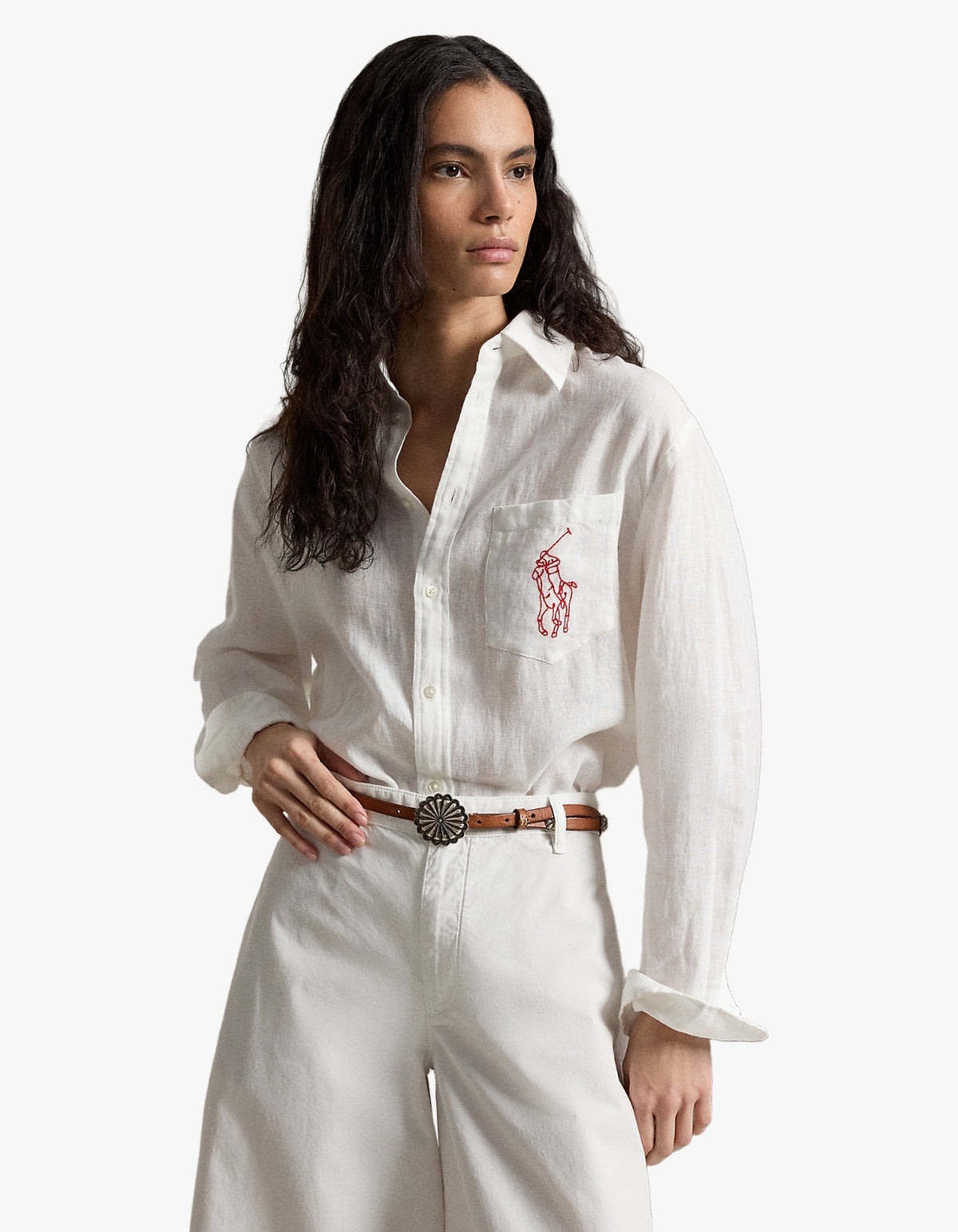 Oversize Fit Big Pony Linen Shirt - Classic Oxford White