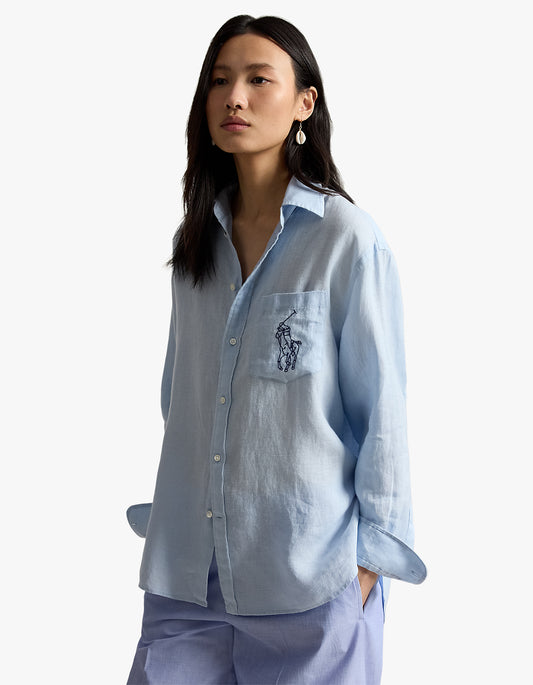 Oversize Fit Big Pony Linen Shirt - Cold Springs