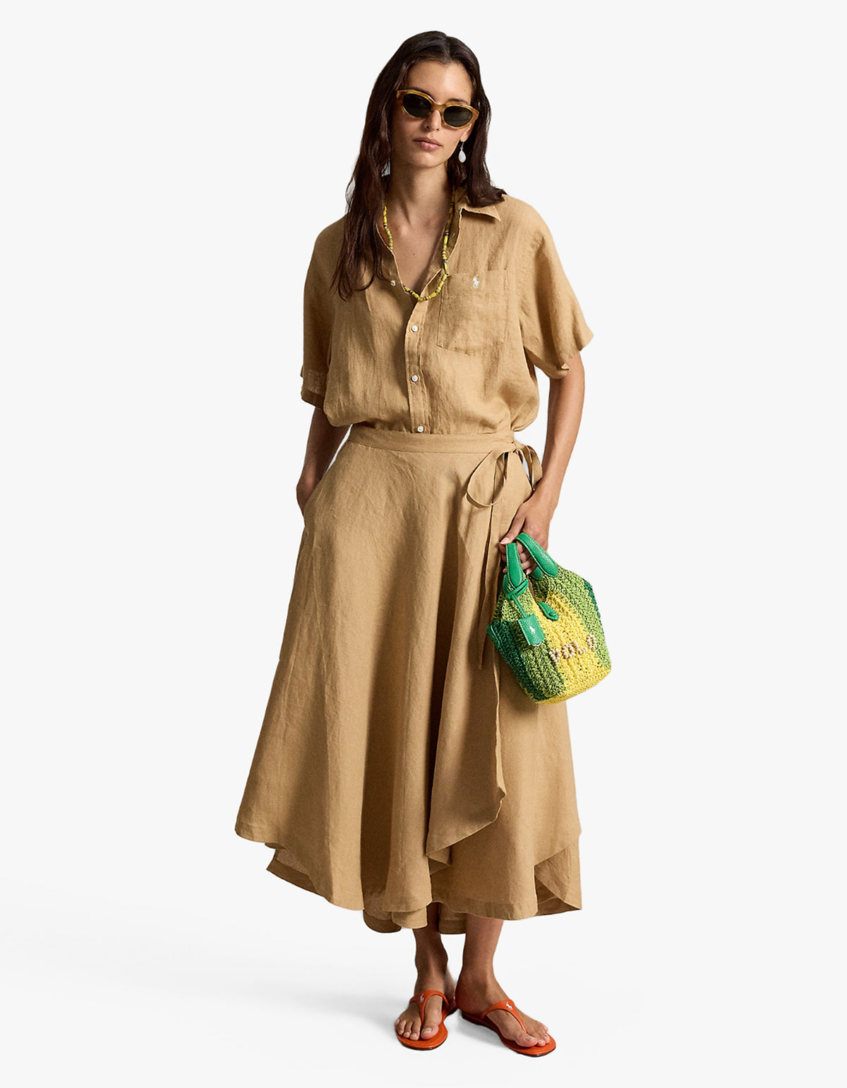 Oversize Fit Linen Short-Sleeve Shirt - Classic Camel