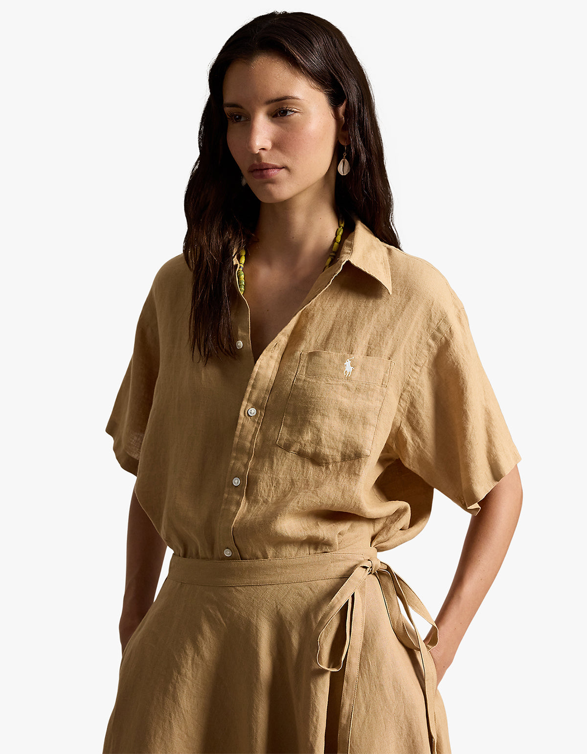 Oversize Fit Linen Short-Sleeve Shirt - Classic Camel