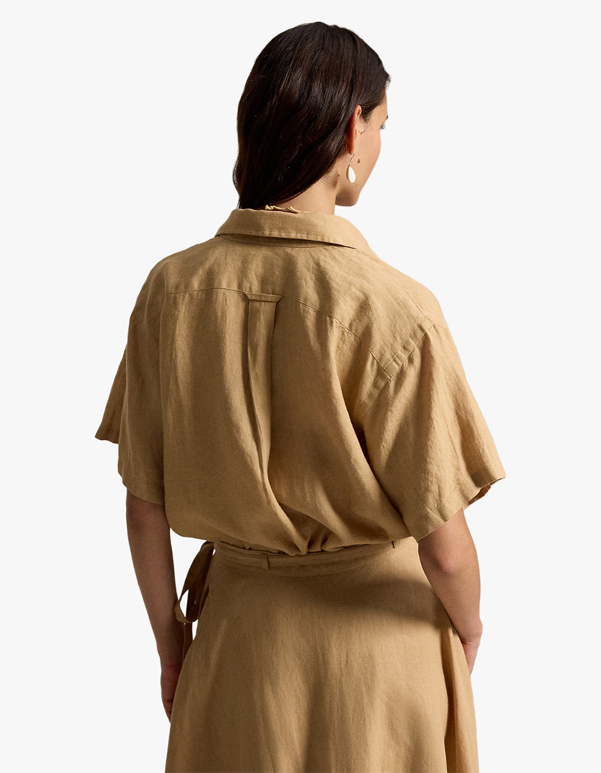 Oversize Fit Linen Short-Sleeve Shirt - Classic Camel
