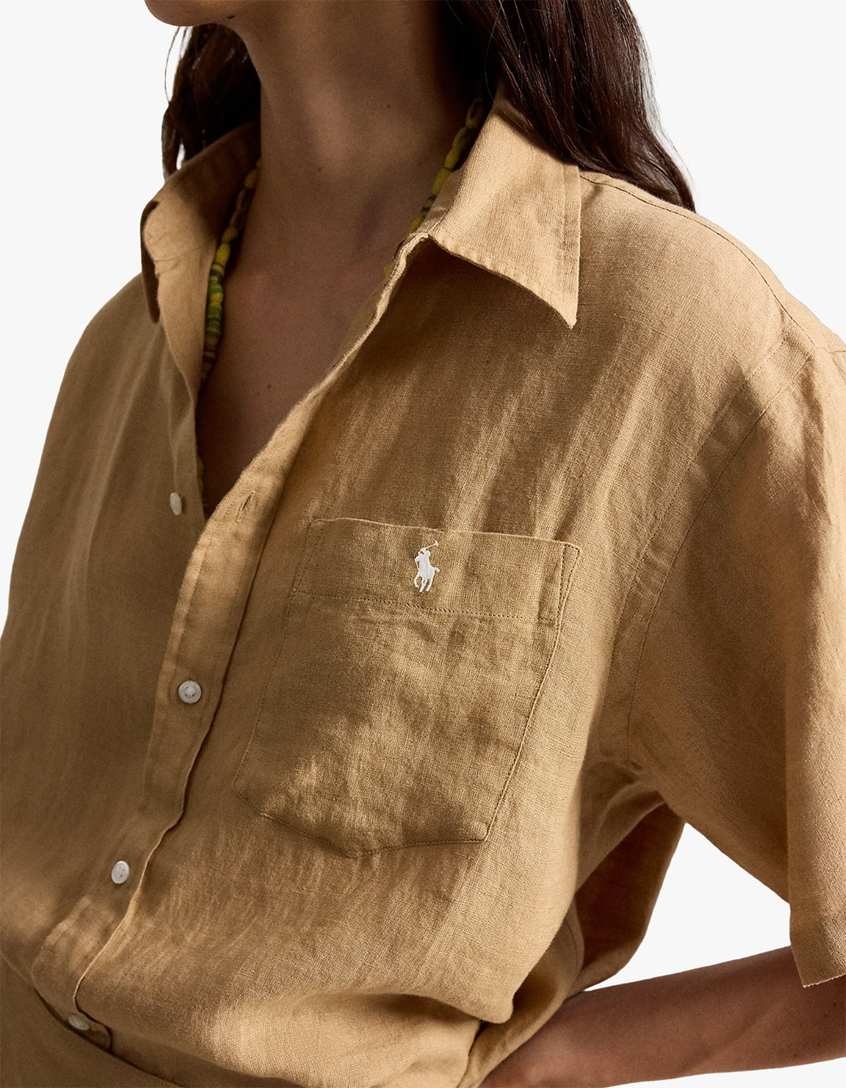 Oversize Fit Linen Short-Sleeve Shirt - Classic Camel