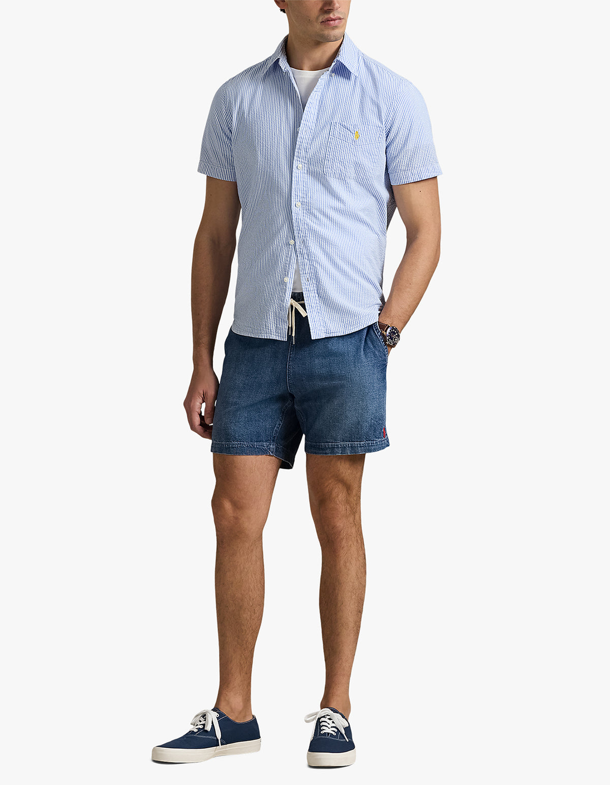 RL Prepster Custom Fit Seersucker Shirt - 2604A Blue/White
