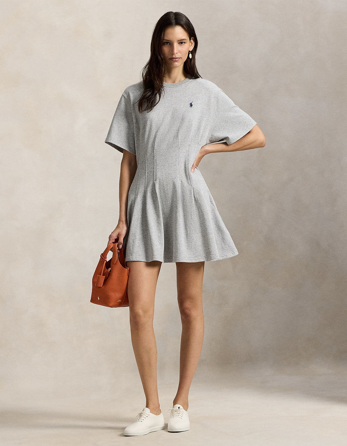Shaped Cotton Jersey Tee Dress - Cobblestone Heather