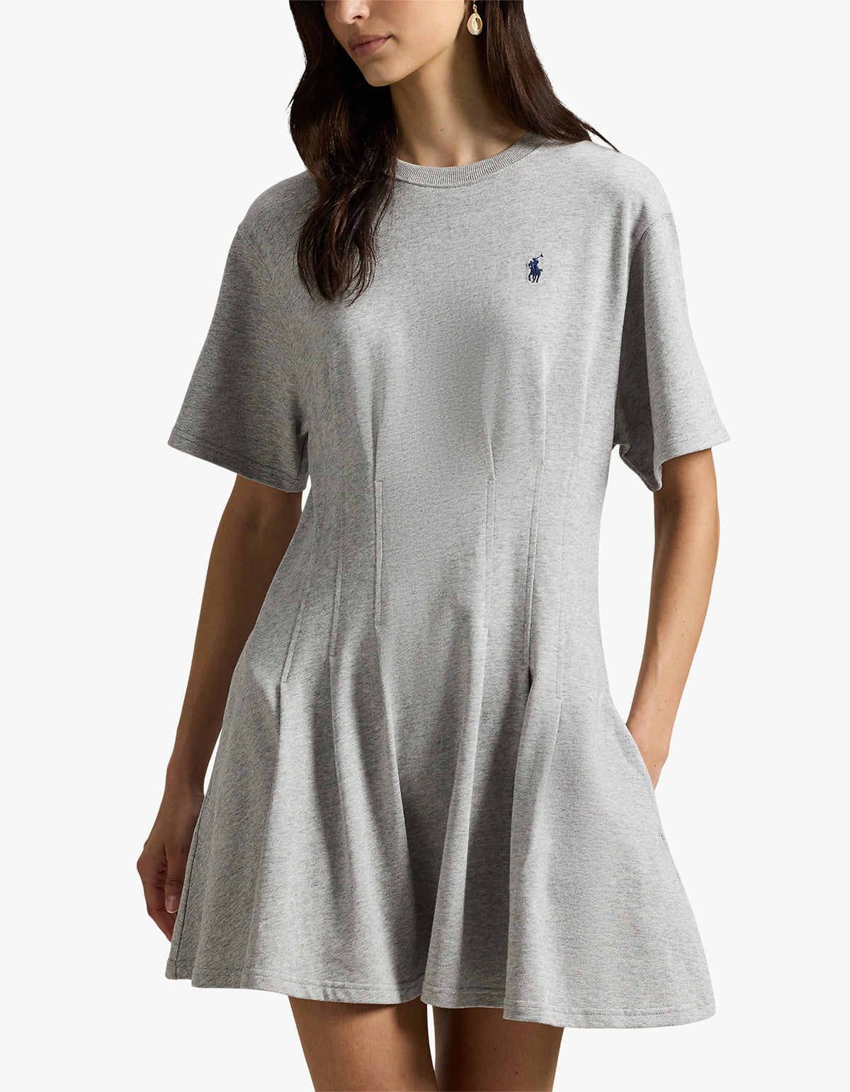 Shaped Cotton Jersey Tee Dress - Cobblestone Heather