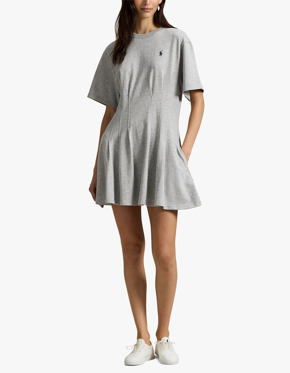 Shaped Cotton Jersey Tee Dress - Cobblestone Heather