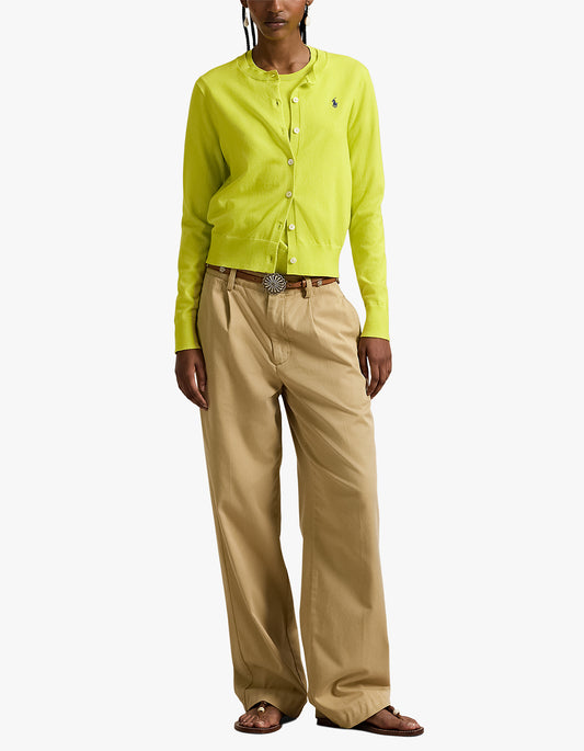 Stretch Cotton-Blend Crewneck Cardigan - Peridot Green