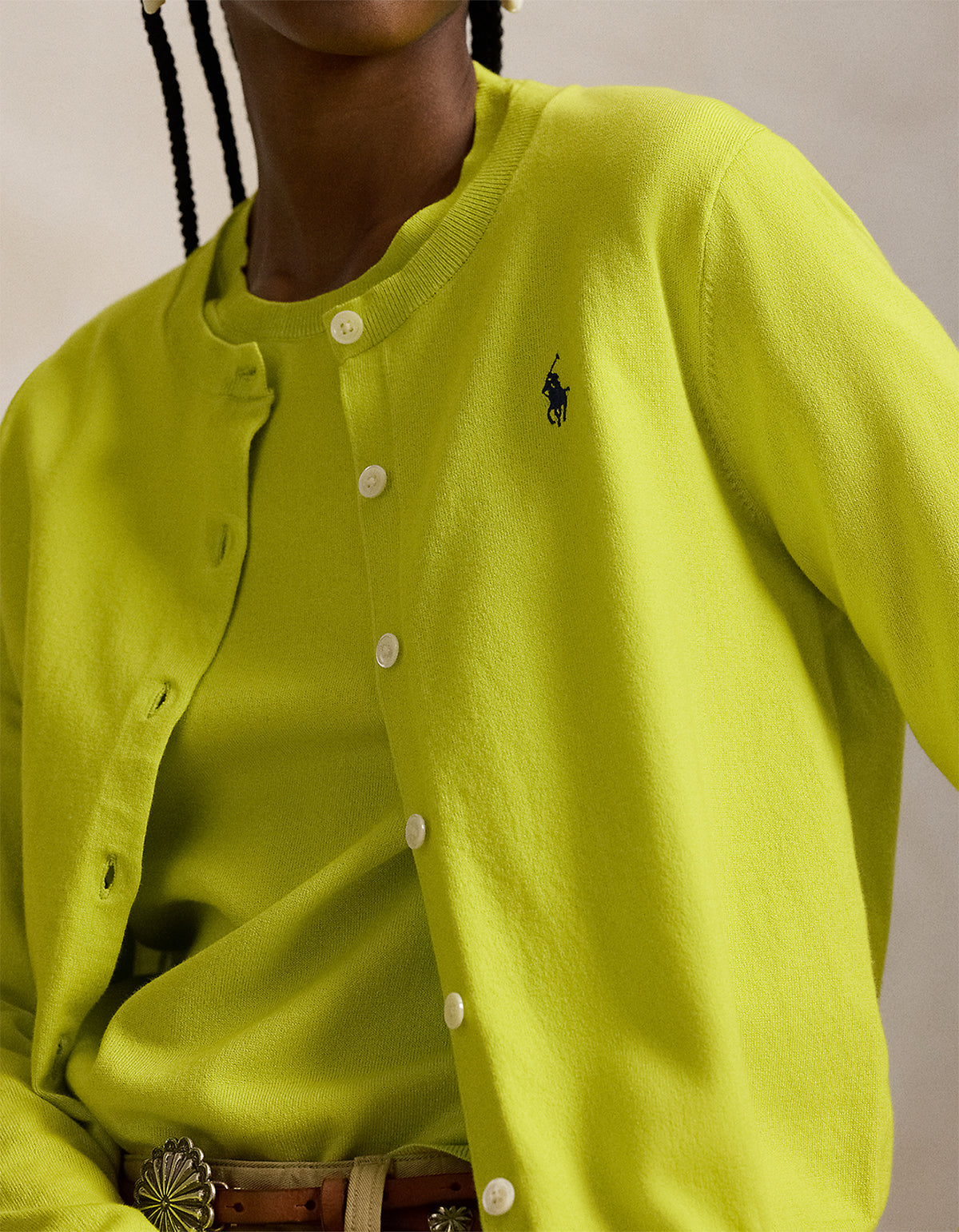 Stretch Cotton-Blend Crewneck Cardigan - Peridot Green
