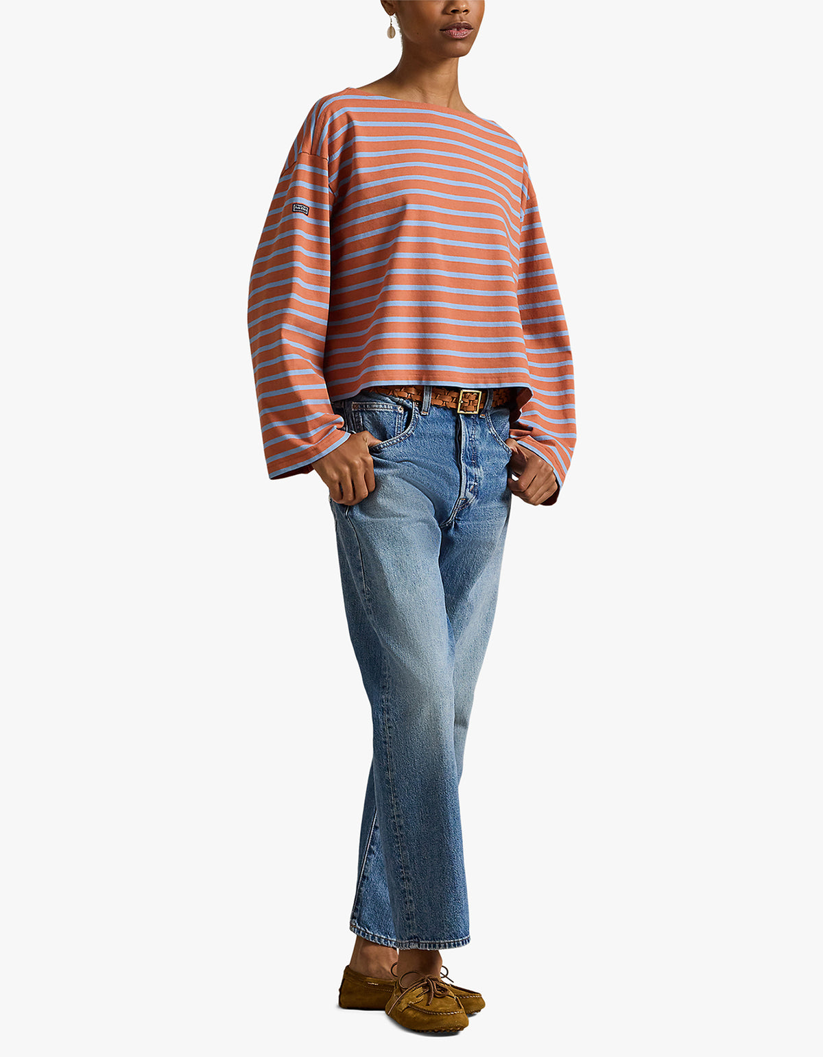 Striped Boatneck Mariner Tee - Rust/Channel Blue