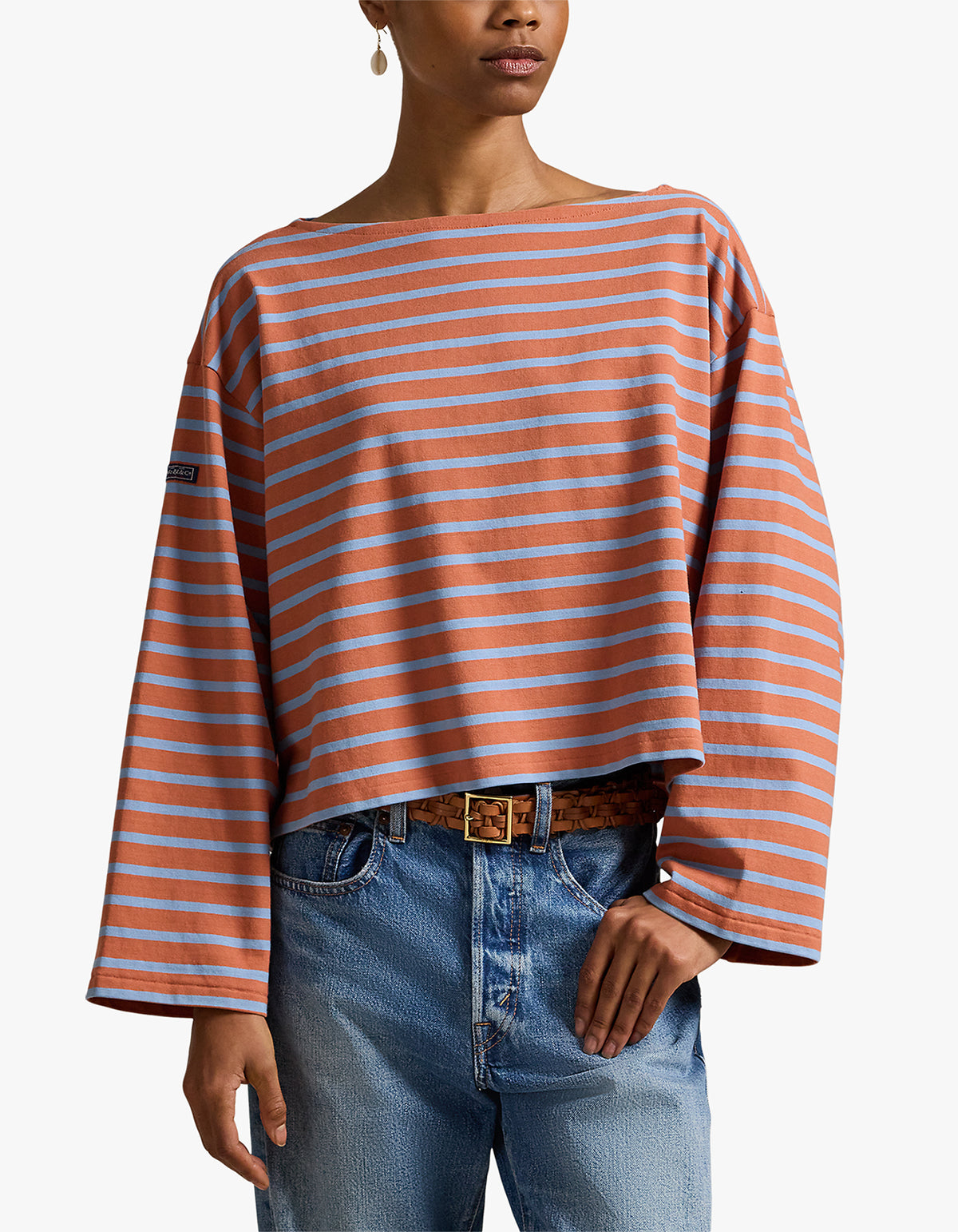 Striped Boatneck Mariner Tee - Rust/Channel Blue