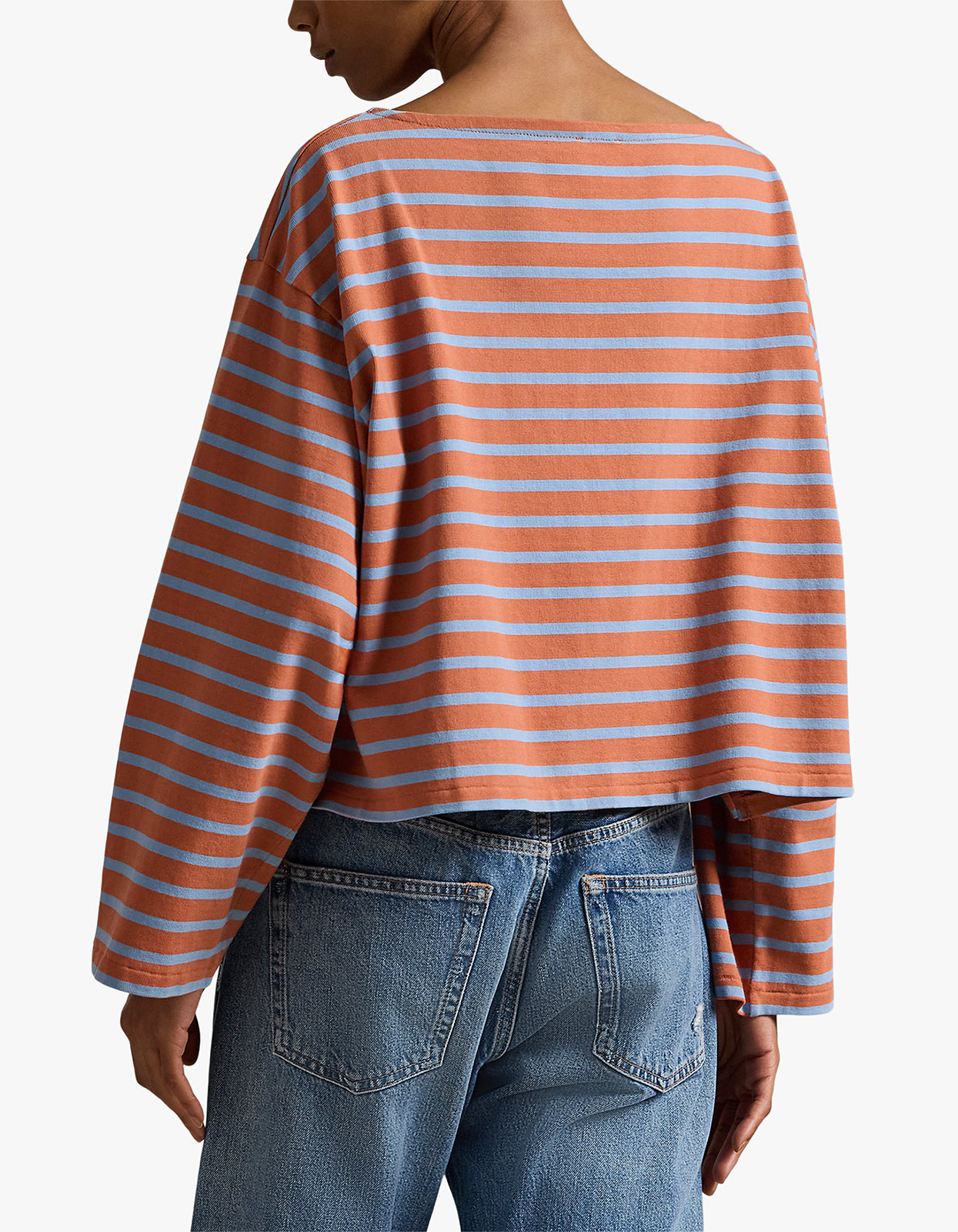 Striped Boatneck Mariner Tee - Rust/Channel Blue