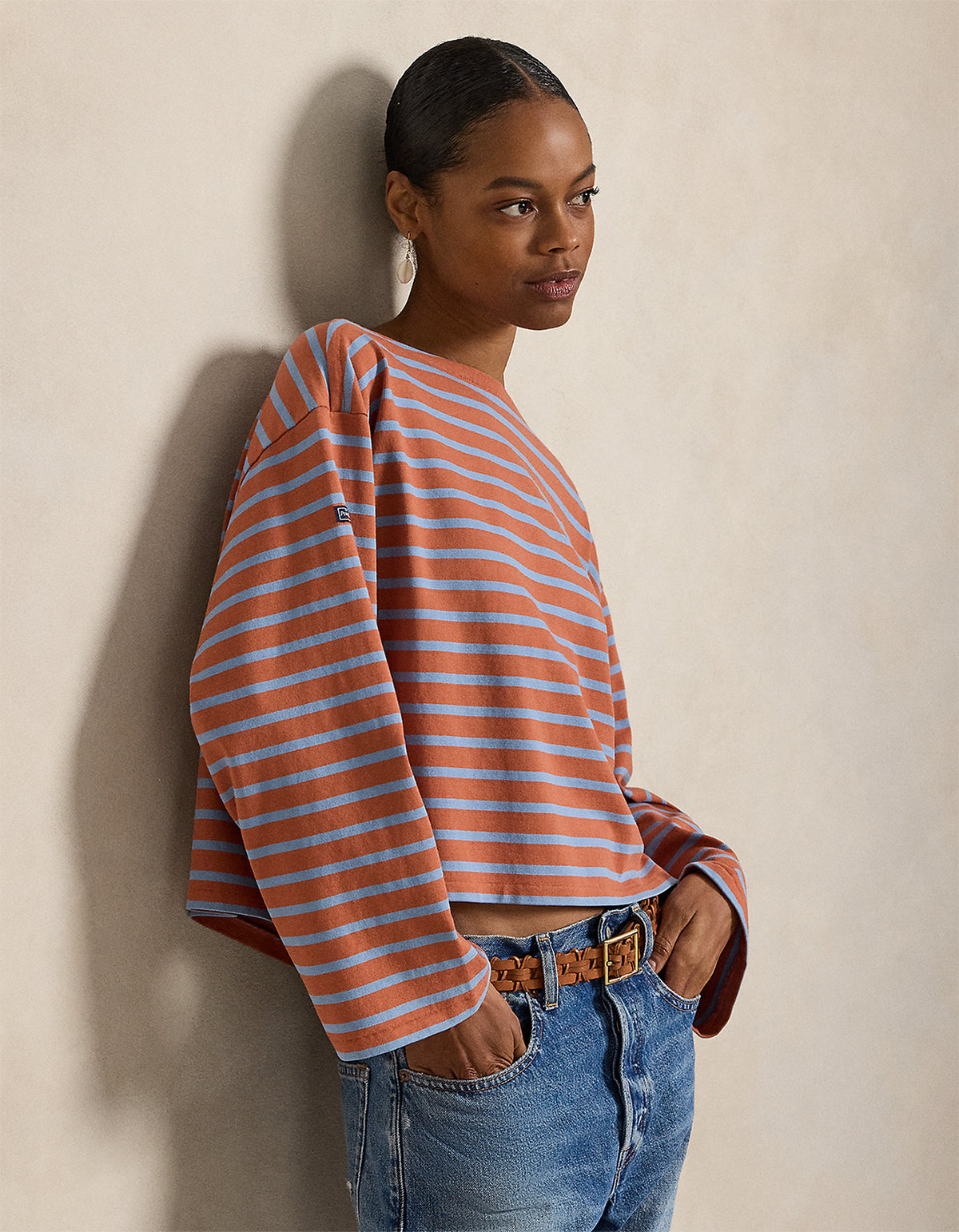 Striped Boatneck Mariner Tee - Rust/Channel Blue