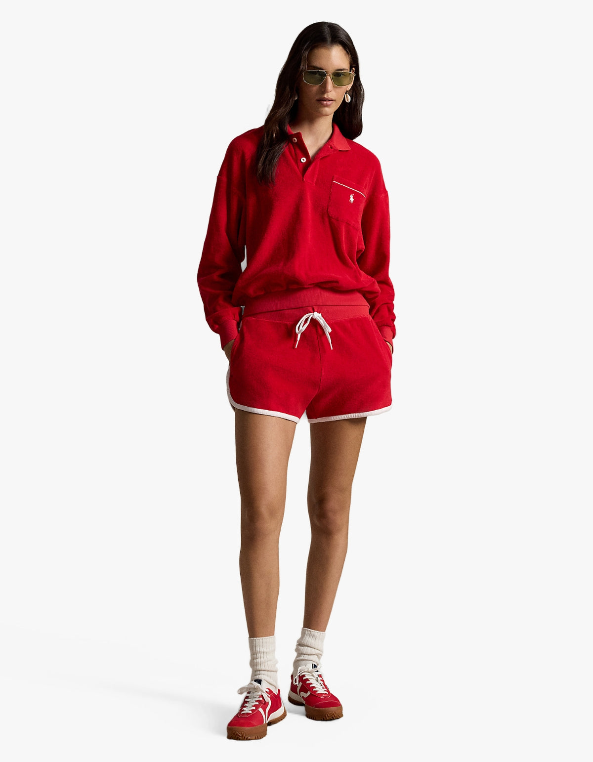 Terry Long-Sleeve Polo Shirt - Cruise Red