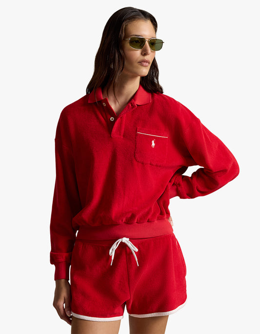 Terry Long-Sleeve Polo Shirt - Cruise Red