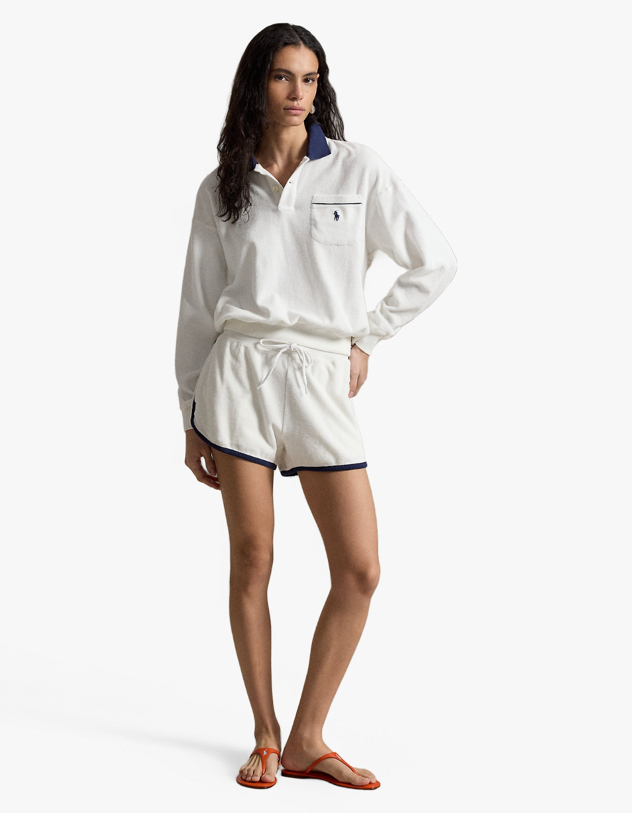 Terry Long-Sleeve Polo Shirt - White