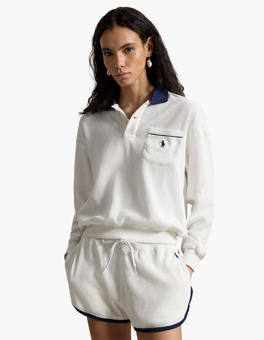 Terry Long-Sleeve Polo Shirt - White