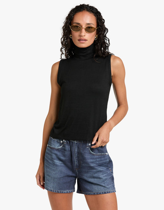 The Knit T-Neck Tank - Black