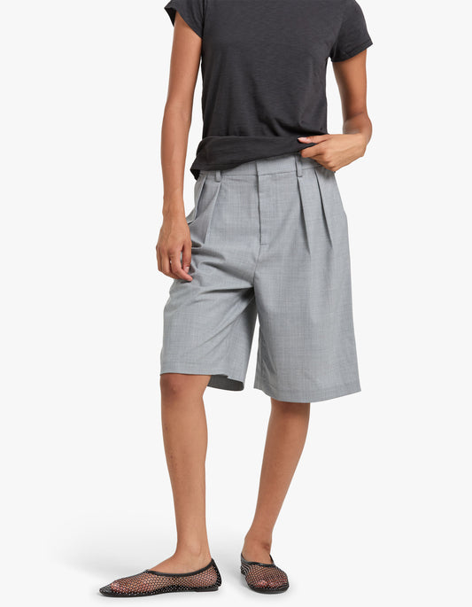 Double Pleated Shorts - Light Grey
