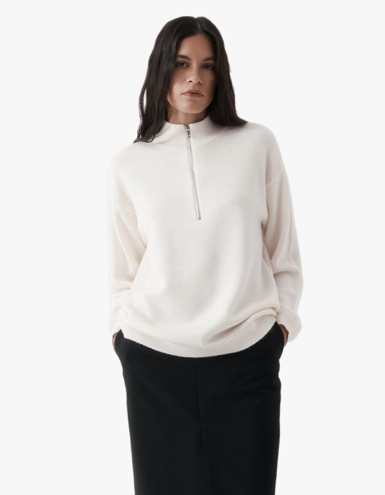 Half-Zip Knit Sweater - Ivory