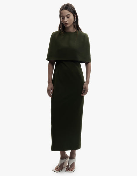 Rebe - Column Cape Dress - Olive