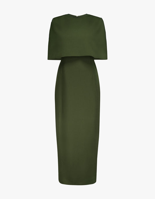 Column Cape Dress - Olive
