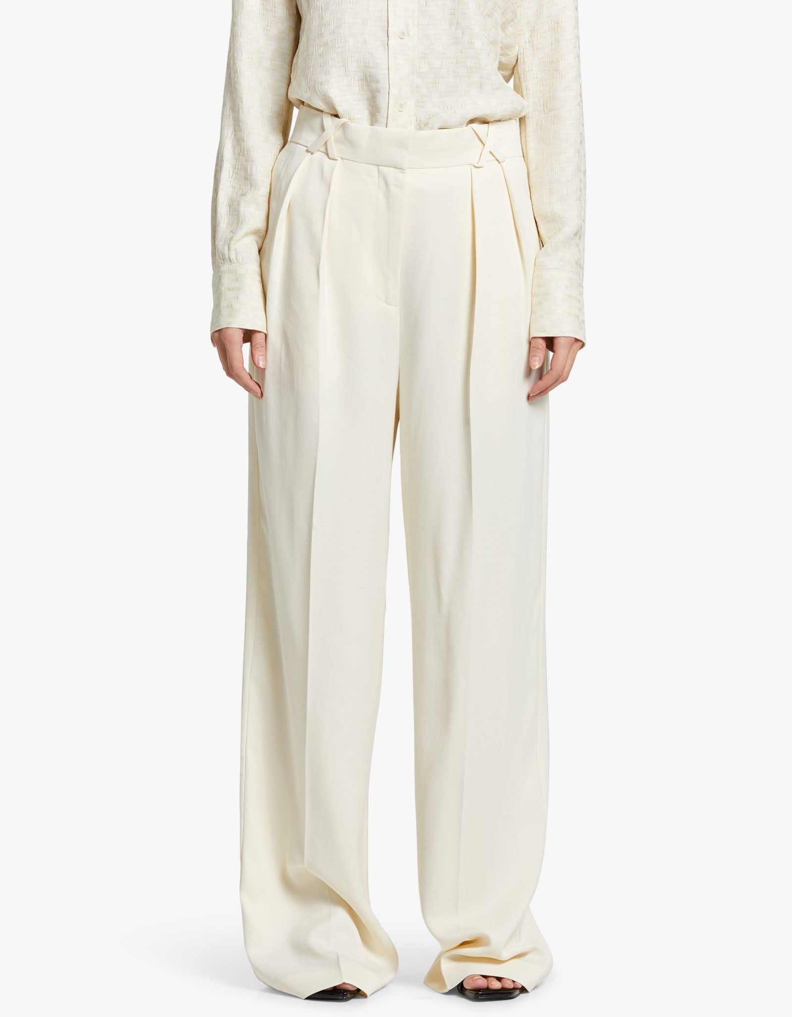 Ivory Flowy Trousers with Buttons