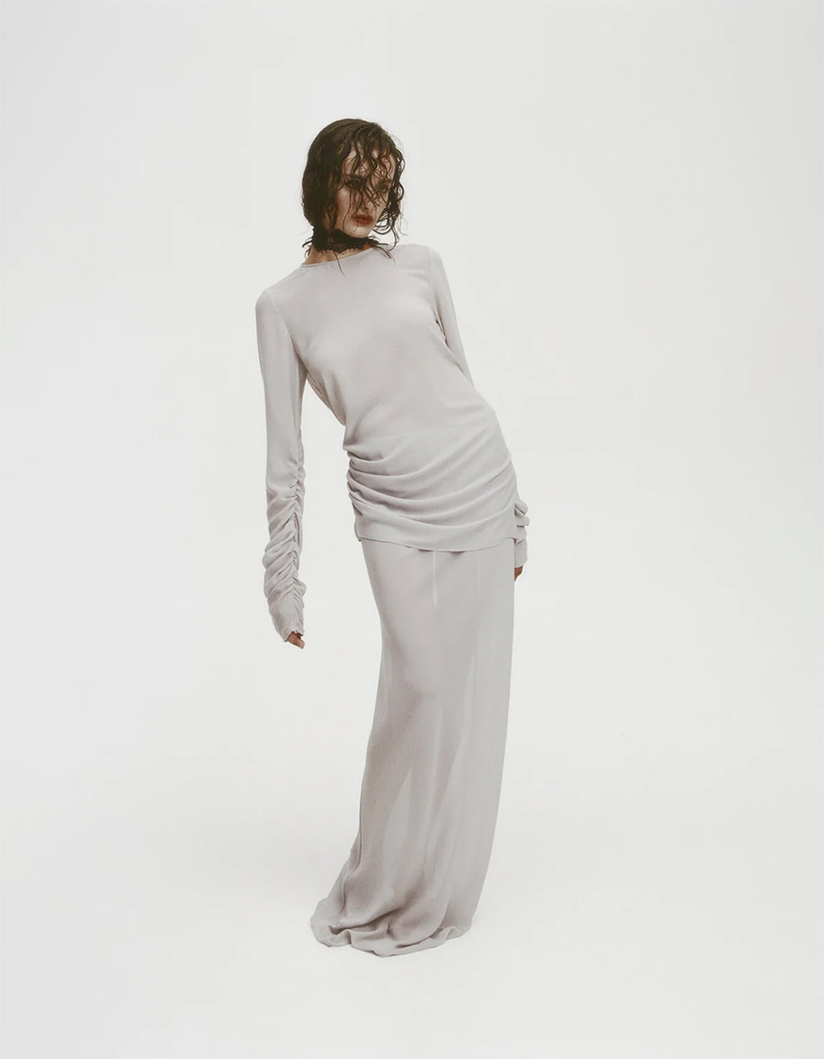 Long Sleeve Draped Top - Ash
