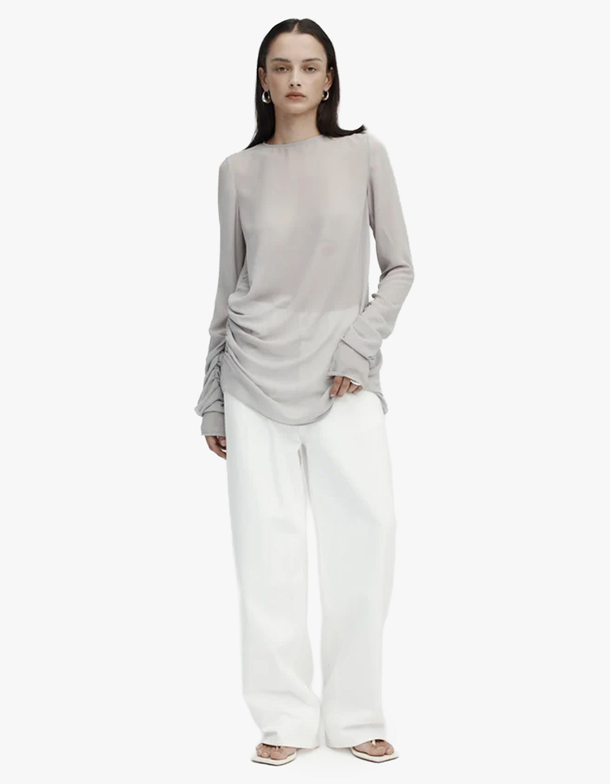 Long Sleeve Draped Top - Ash